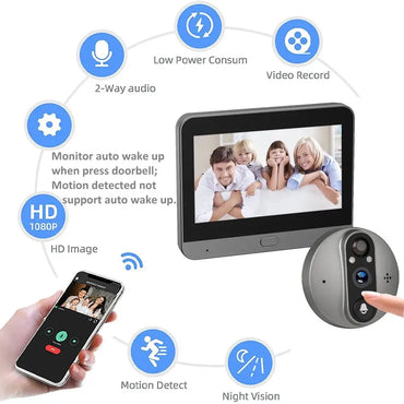 2.4G WiFi Household Doorbell With Camera 4.3 Inch 1080P ICam365 APP 5000mAh Infrared Door Peephole Camera Video Intercom Device