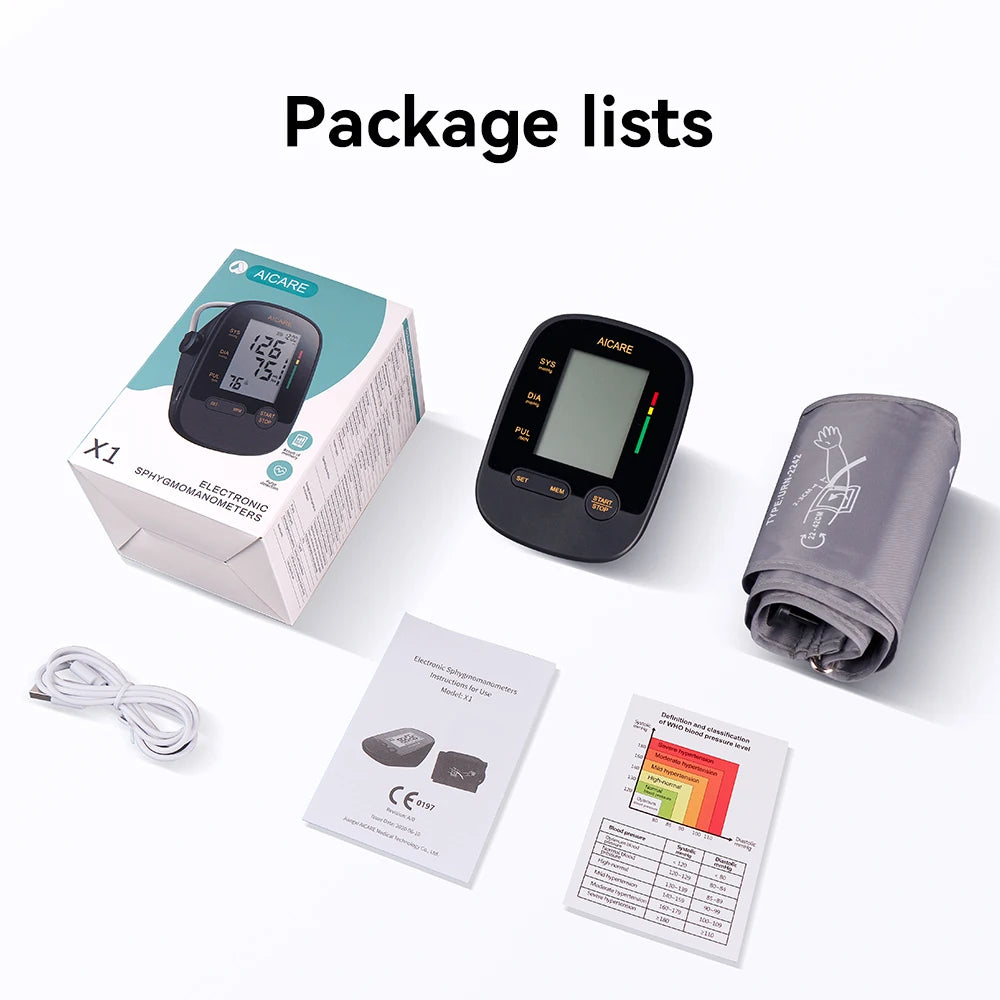 AICARE Blood Pressure Monitor Upper Arm Automatic Tonometer Digital Blood Pressure Meter BP Medical Sphygmomanometer Pulse