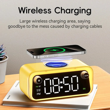 WEKOME 15W Wireless Fast Charging Station Multifunction Bluetooth V5.3 Speaker RGB Night Light Desktop LED Digital Alarm Clock
