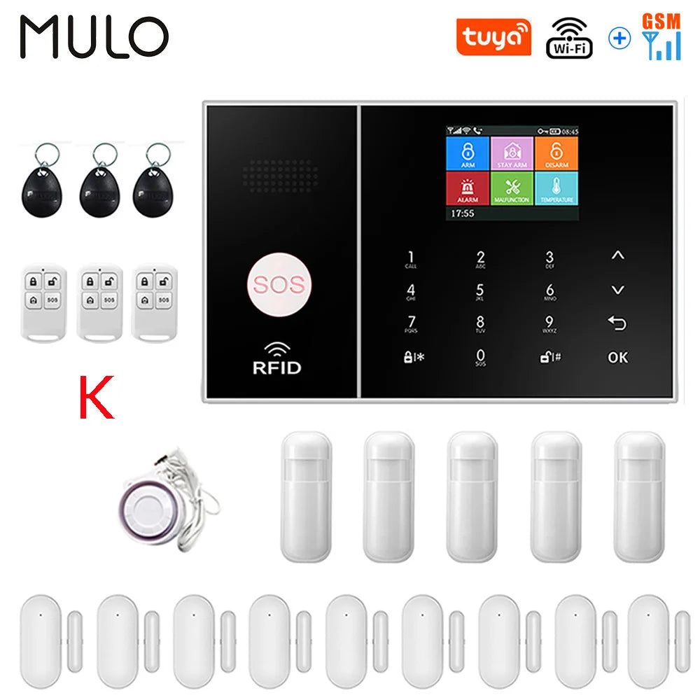 MULO GSM WIFI Security Alarm System for Home and Business Tuya Smart Life APP Control with PIR and Window Sensor Alarm Host