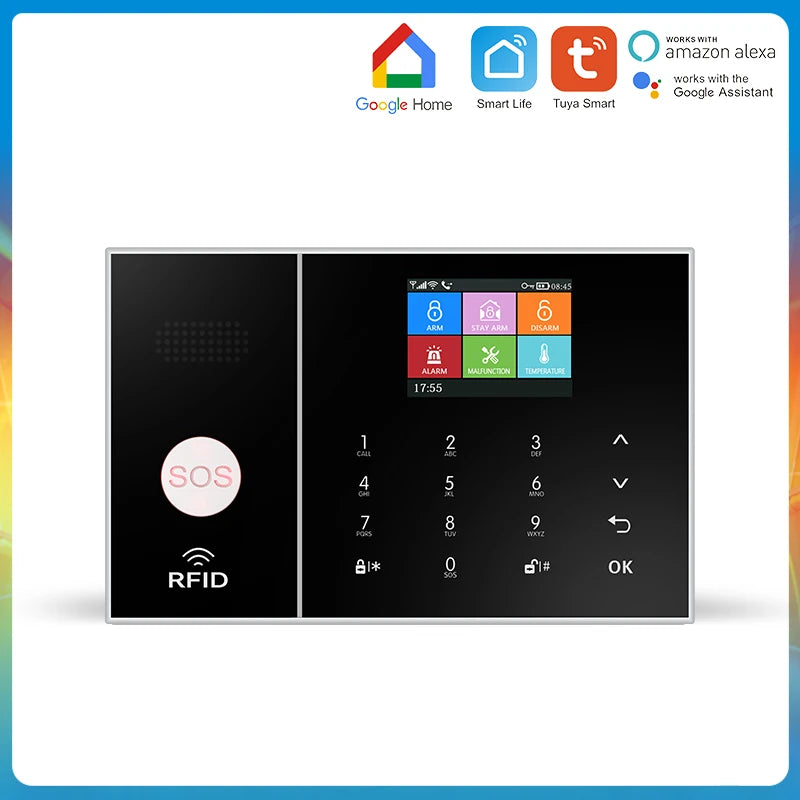 MULO GSM WIFI Security Alarm System for Home and Business Tuya Smart Life APP Control with PIR and Window Sensor Alarm Host