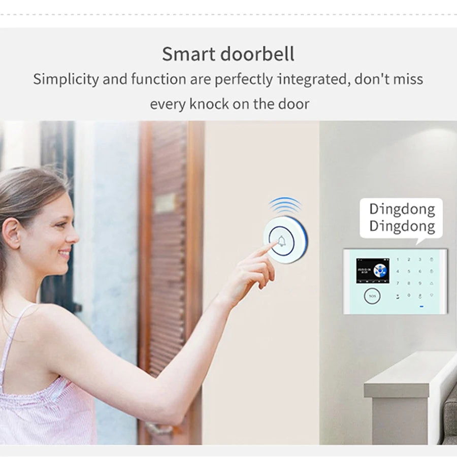 Tuya GSM WiFi Security Alarm System 433MHz Home and Business Burglar Alarm Press Keyboard 9 Languages Compatible Alexa