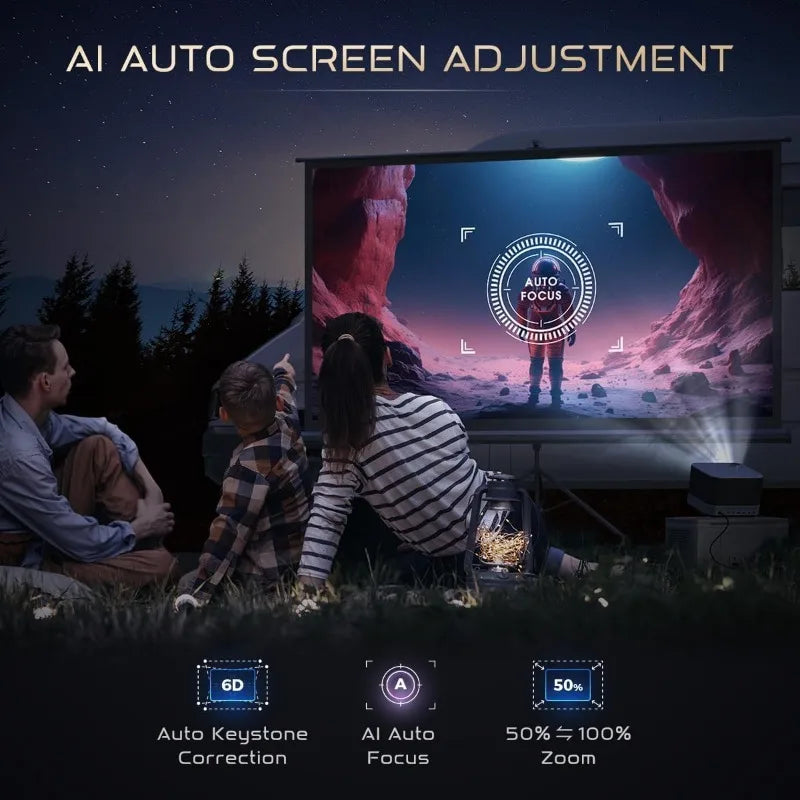All-ln-One Projector 4K Supported, AURZEN BOOM 3 Smart Projector with WiFi and Bluetooth, 3D Stereo Sound & 36W Speakers