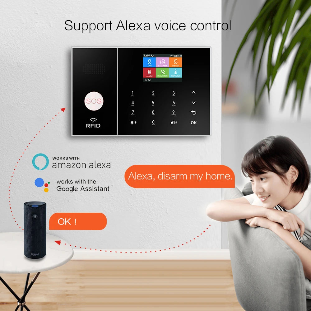MULO GSM WIFI Security Alarm System for Home and Business Tuya Smart Life APP Control with PIR and Window Sensor Alarm Host