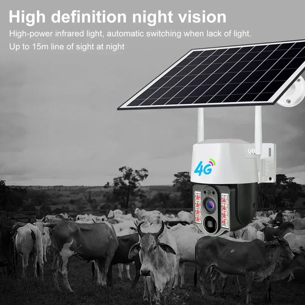 8MP Solar Camera 4G SIM Card Outdoor 4K Dual Screen WiFi PTZ Auto Tracking Waterproof Two-way Audio Smart Night Vision Cam