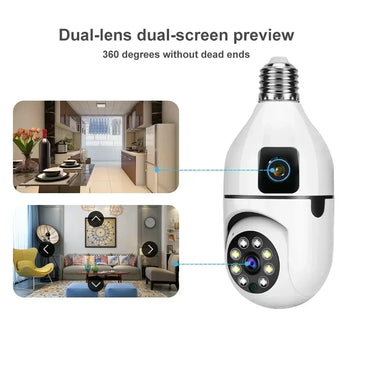 8MP E27 Bulb WIFI Camera Dual Lens Indoor Surveillance Human Tracking Wireless Two-way Audio Cameras 8X Zoom Color Night Vision