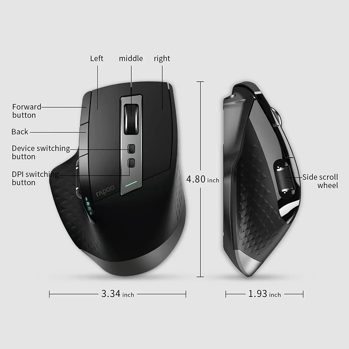 Rapoo MT750L/MT750S Multi-mode Rechargeable Wireless Mouse Ergonomic 3200DPI Bluetooth Mouse Support Up to 4 Device Gaming Mouse