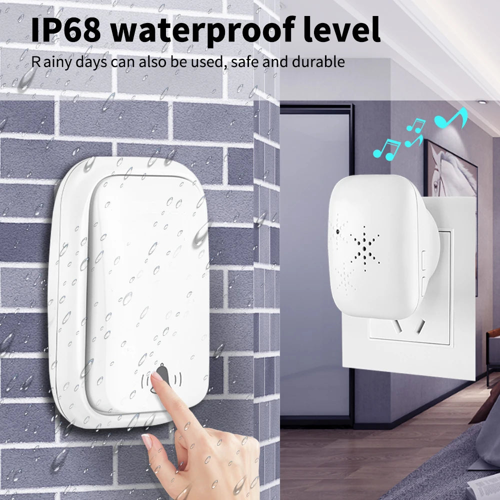 WENHIOT Intelligent Wireless Doorbell Battery Free EU UK UK Plug Waterproof Home Wireless Buzzer Welcome Doorbell