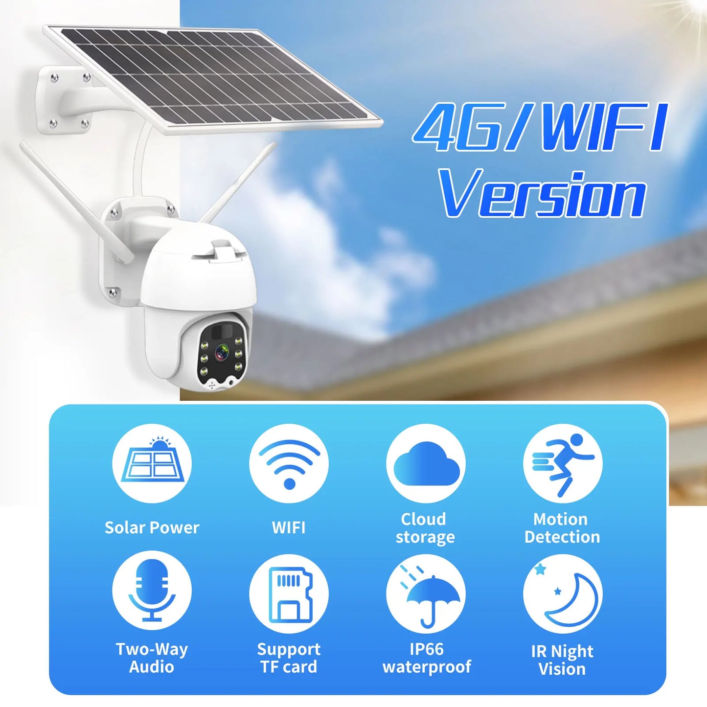 AZISHN 1080P Solar Panel PTZ IP Camera 4G Sim Card /WiFi Solar Outdoor PIR Human Alarm 2MP Warless IPC CCTV Security Camera