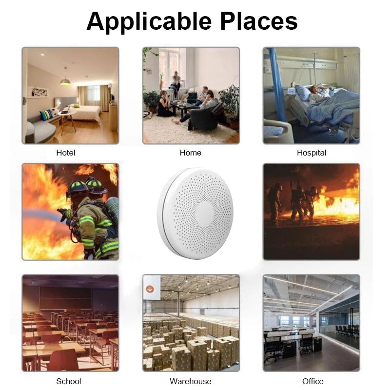 Tuya Smart WiFi Fire Detector Smoke Alarm Sensor Smoke Carbon Monoxide Composite Smart Home Family Remote Alarm Without Battery