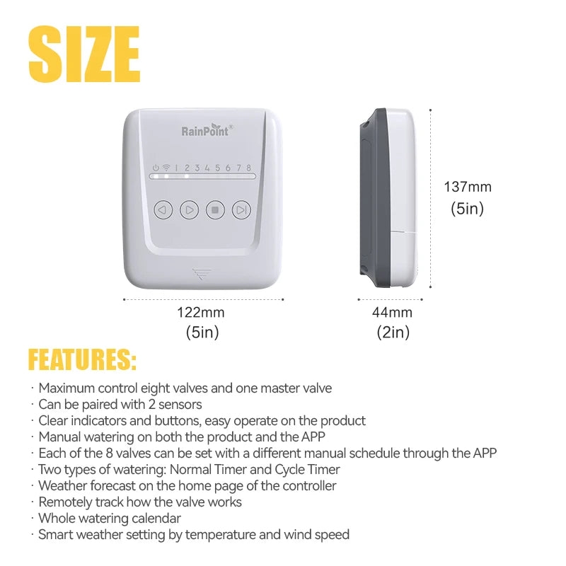 RAINPOINT 8 Zone Smart Sprinkler Controller,WiFi Sprinkler System Controller,APP Control Irrigation System, Sprinkler Timer