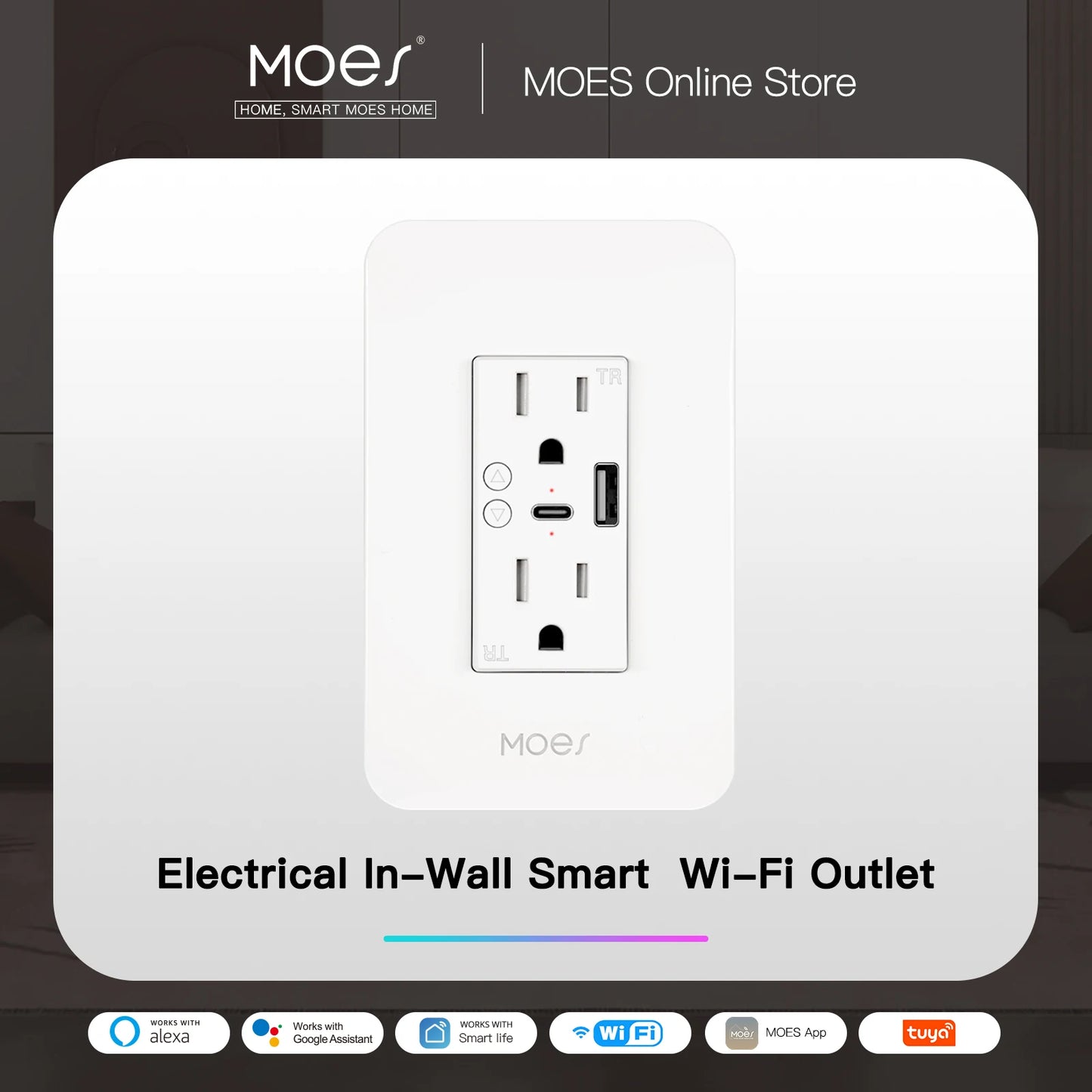 WiFi Smart Power Wall Socket with Type C And USB Dual Outlet Plug Power Outlets Support Alexa Google Home