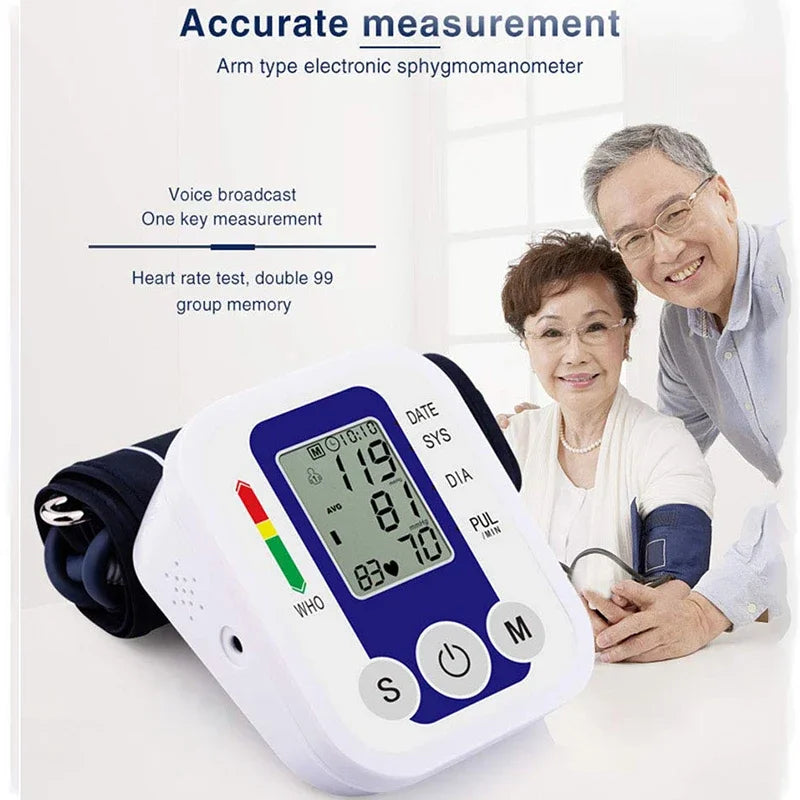 LCD Portable Health Care Pulse Meter BP Monitor Automatic Digital Arm Blood Pressure Monitor Tonometer Meter Sphygmomanometer