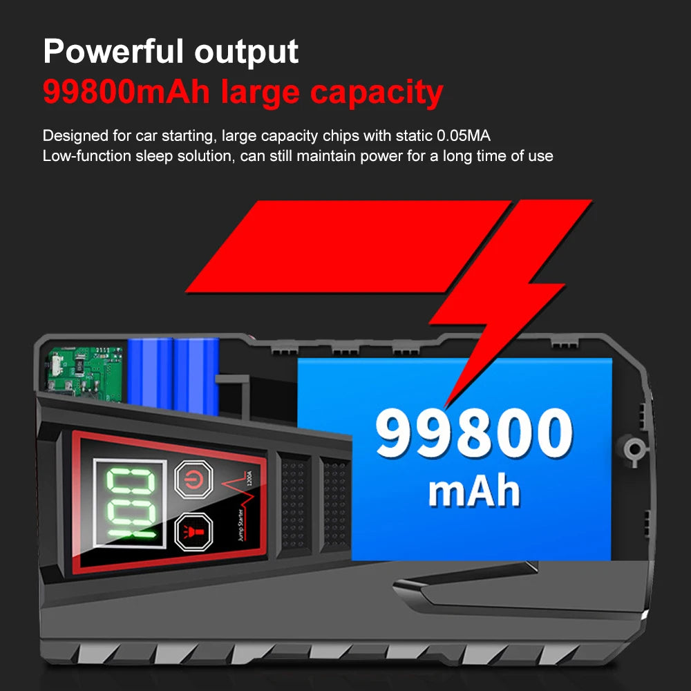 Car Jump Starter Powerbank Booster Charger Battery Power Bank Portable Starter for 12V Vehicle Auto Battery Starter with Toolbox