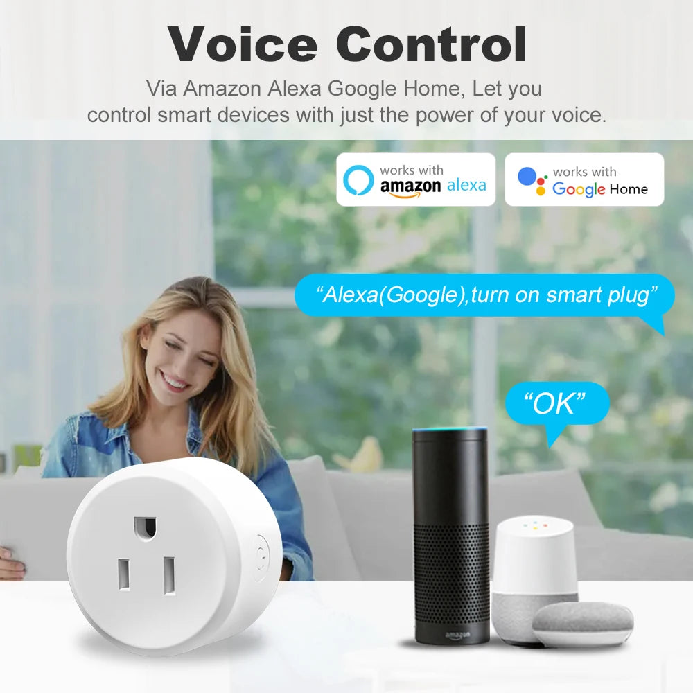 Tuya Wifi US Socket Smart Plug 10A Mobile Phone Remote Voice Control Timing Switch Google Assistant Alexa Voice Control