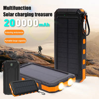 200000mAh Solar Power Bank Outdoor Wild Fishing Camping Ultra-Large Capacity Mobile Power Portable With Compass Rapid Charging ﻿