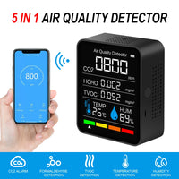 Multifunction 5 in1 CO2 Meter Digital Temperature Humidity Tester Carbon Dioxide TVOC HCHO Detector Air Quality Monitor