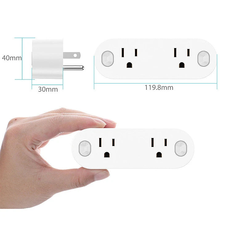 Tuya Smart Life WIFI 16A Double US Switched Power Socket Batter Monitor Electrical Timmer Alexa Google App Control Strip