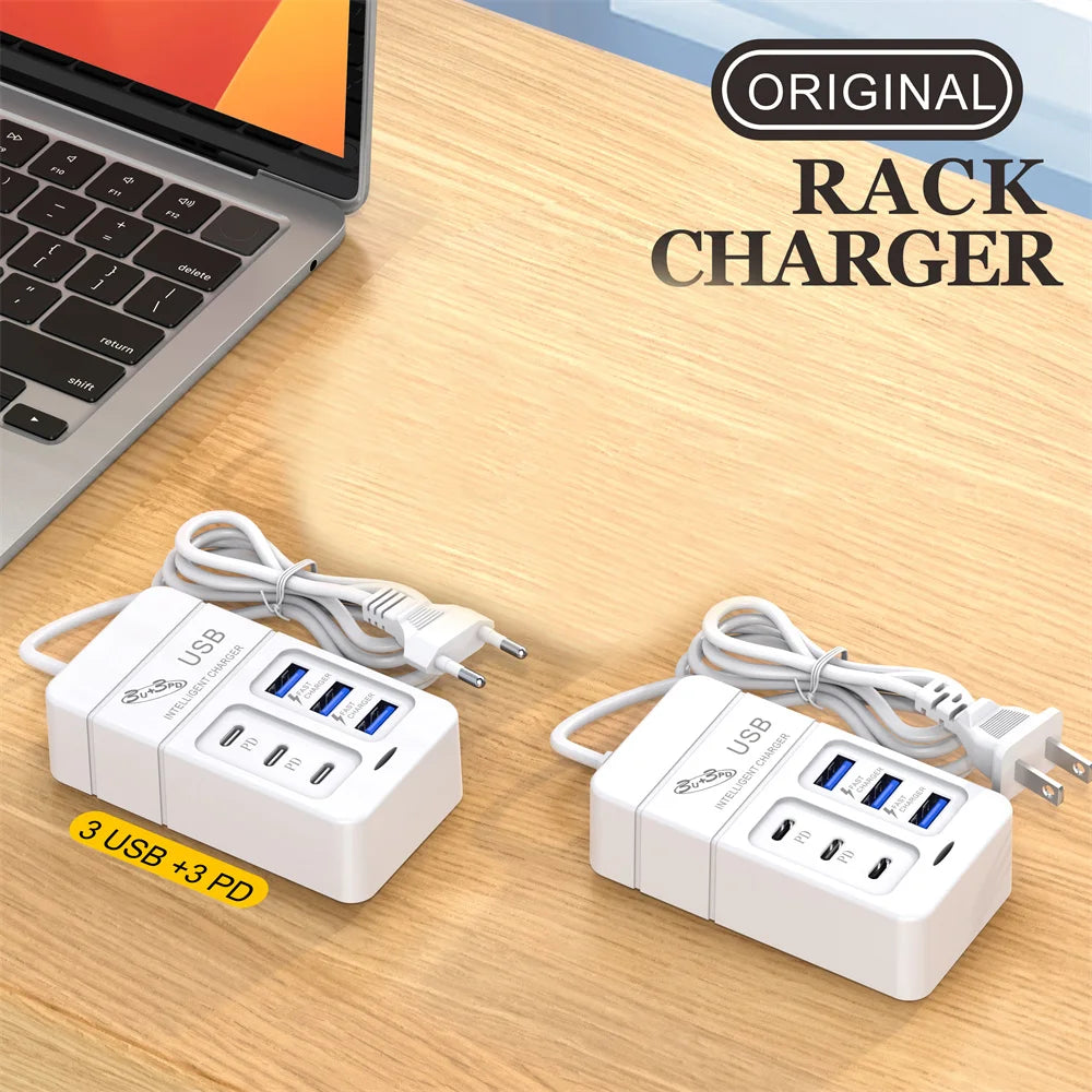 USB PD Charger for Xiaomi 14 Type C Muti 6 Ports Mobile Cell Phone Travel Wall Adapter Portable Fast Charging for Samsung S24