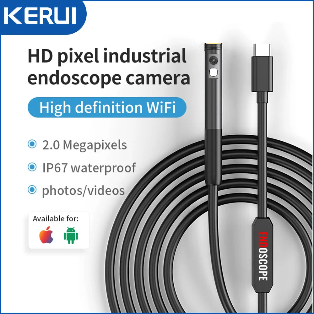 KERUI 2MP Single/Dual Lens Endoscope Camera Android Mini Inspection Camera for Iphone Waterproof Pipeline Borescope Type C IOS