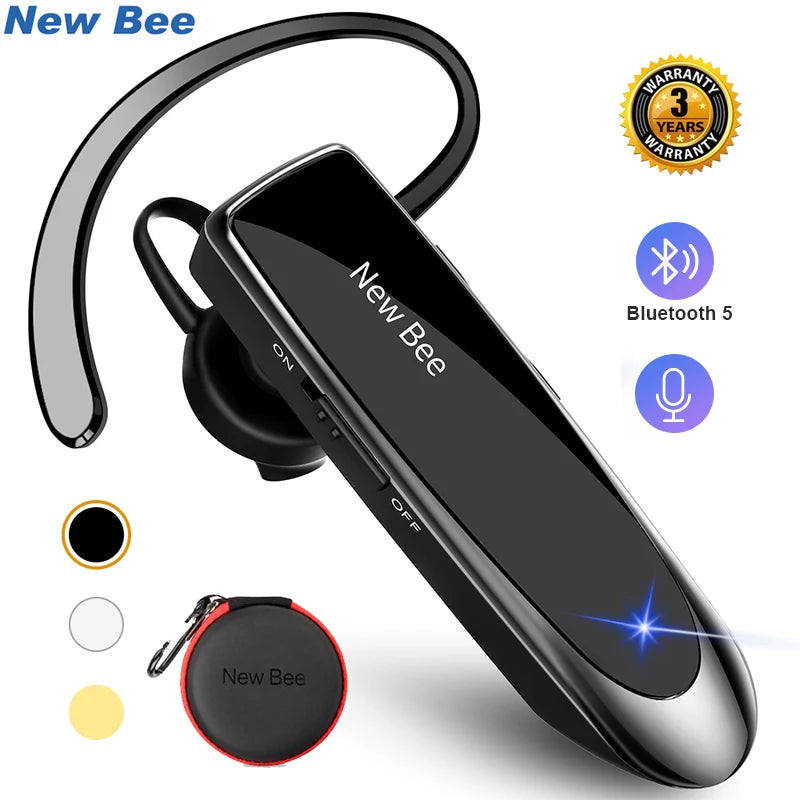 New Bee Bluetooth Headset V5.0 Wireless Earphones Headphones with Mic 24Hrs Earbuds Earpiece Mini Handsfree for iPhone xiaomi