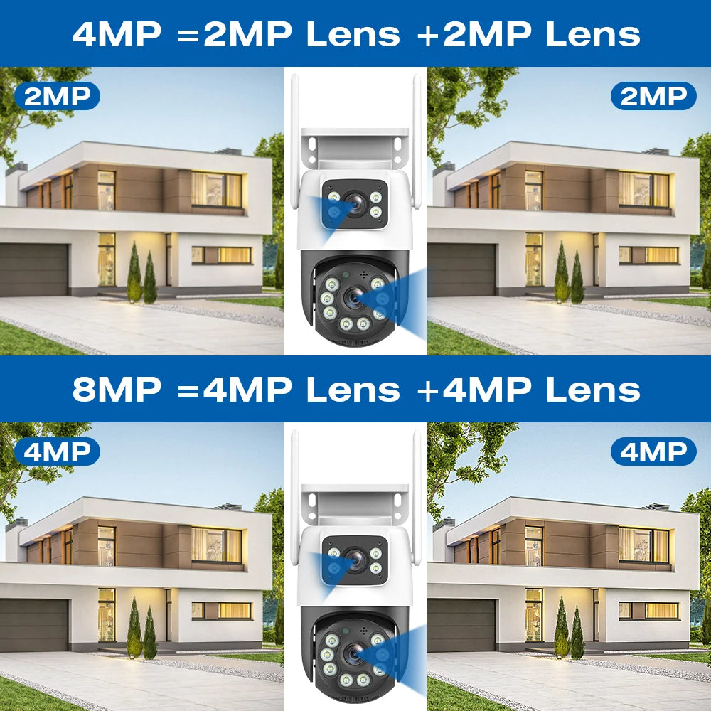 Dual Lens Wifi Camera Outdoor 4K 8MP PTZ Night Vision Dual Screen Human Detection 4MP Security Protection Surveillance IP Camera