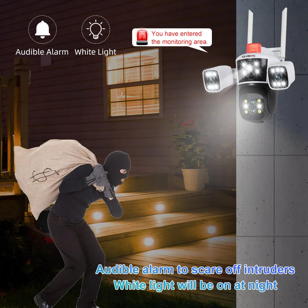 LS VISION 8K 10X Zoom WiFi IP Camera Outdoor Three screen 360° View PTZ Cam AI Tracking CCTV Video Surveillance Security Cameras