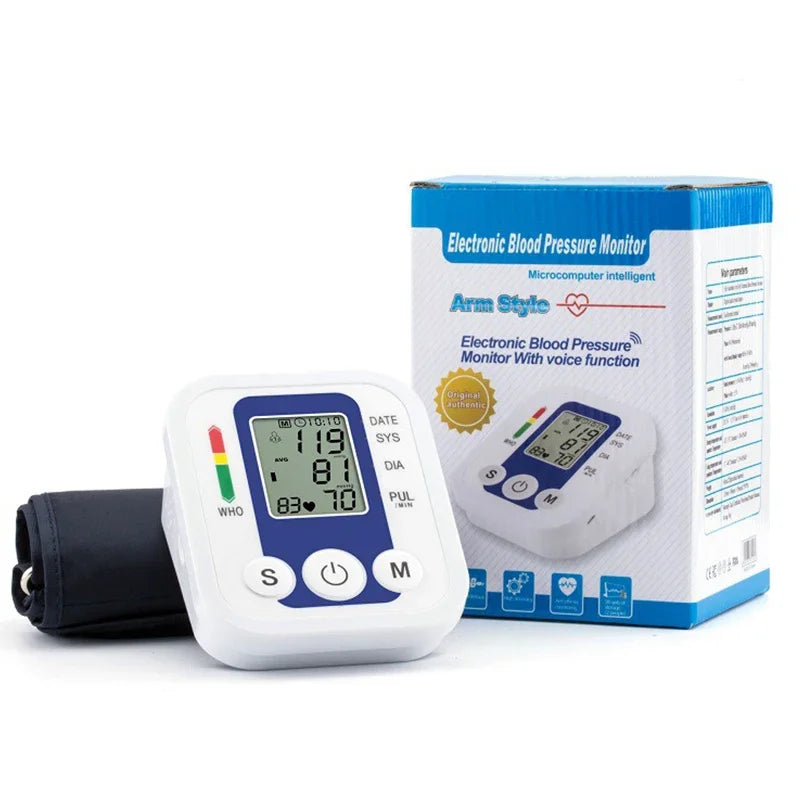 LCD Portable Health Care Pulse Meter BP Monitor Automatic Digital Arm Blood Pressure Monitor Tonometer Meter Sphygmomanometer