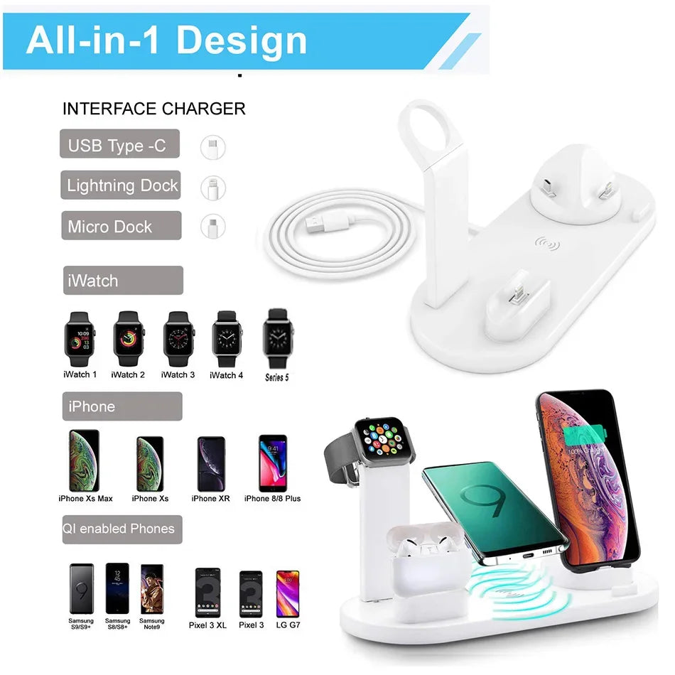 30W 7 in 1 Wireless Charger Stand Pad For iPhone 15 14 13 Pro Max Apple Watch Airpods Pro iWatch 8 7 Fast Charging Dock Station