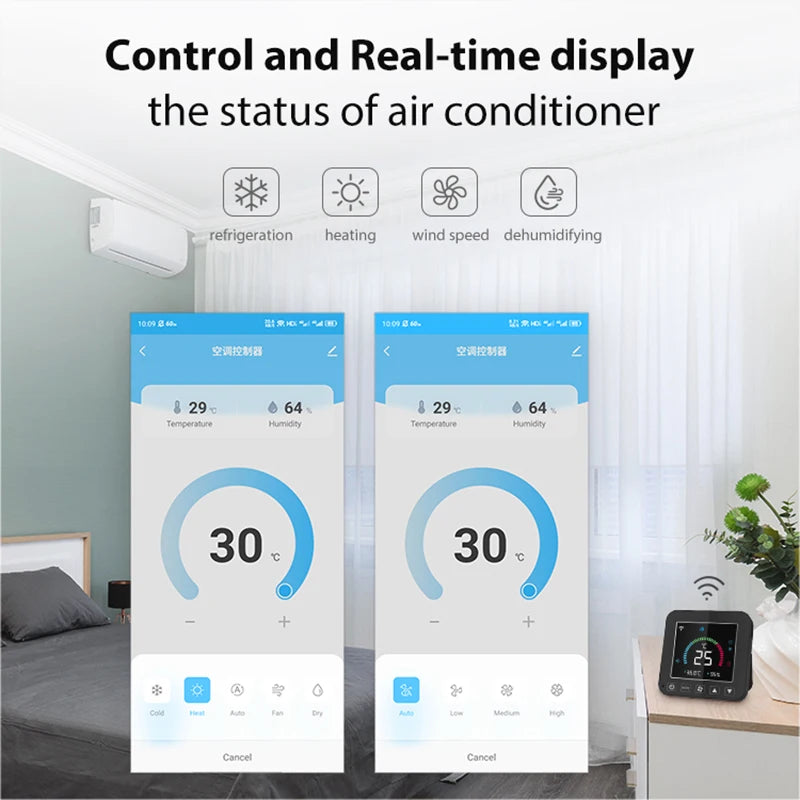 Tuya Smart WiFi IR Air Conditioner Thermostat Intelligent Linkaged With Temperature Sensor Via Alexa Google Home Smart life App