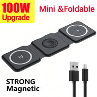 100W 3 in 1 Magnetic Wireless Charger Pad Stand for iPhone 15 14 13 12Pro Max Airpods iWatch Fast Wireless Charging Dock Station