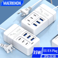 USB PD Charger for Xiaomi 14 Type C Muti 6 Ports Mobile Cell Phone Travel Wall Adapter Portable Fast Charging for Samsung S24