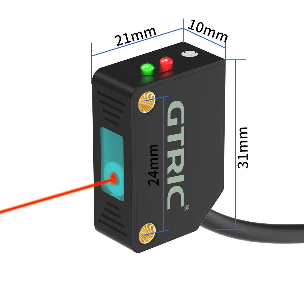 GTRIC Square Laser Photoelectric Sensors Diffuse Reflection Visible Small Spot NPN PNP 10-30VDC Infrared Beam Photocell Switch