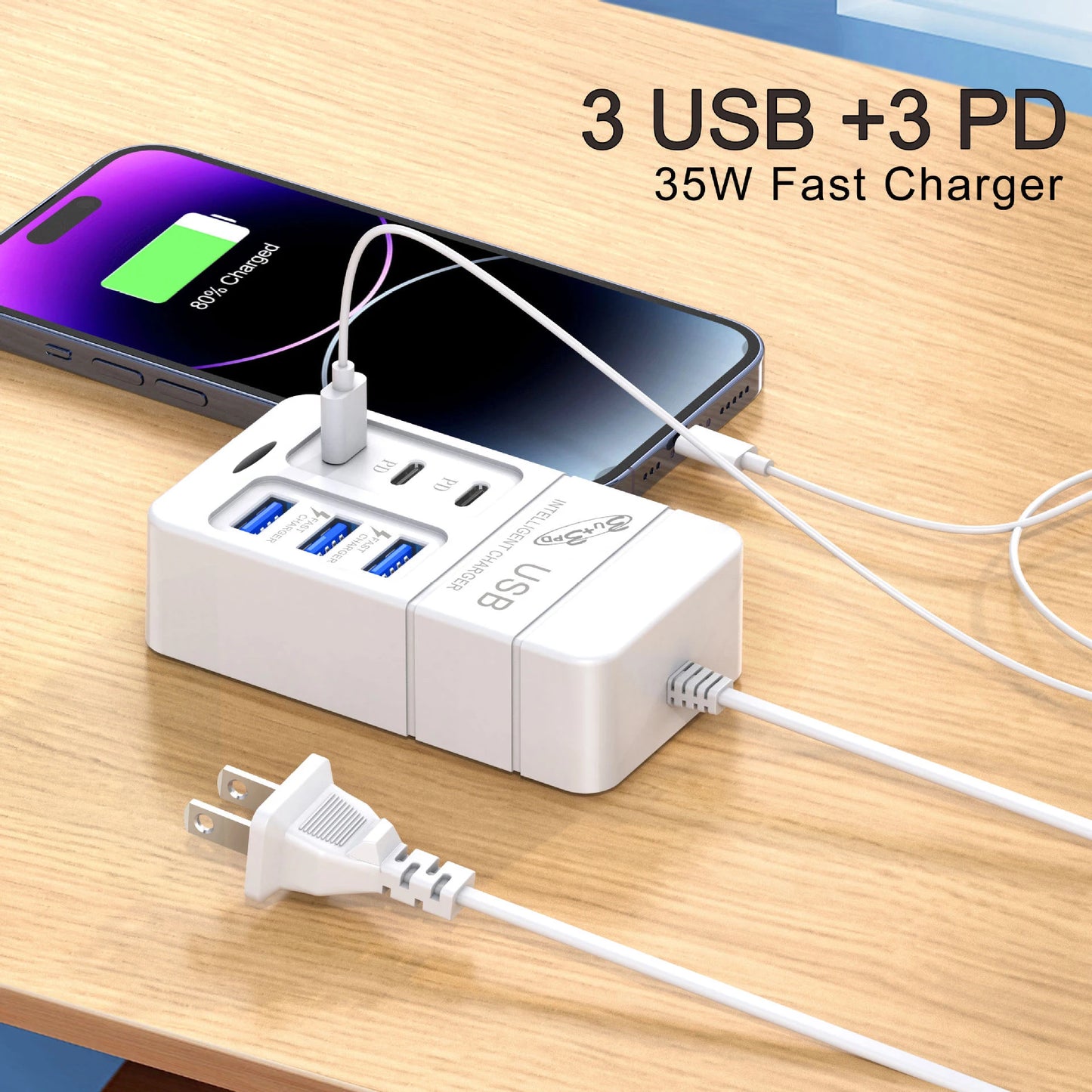 USB PD Charger for Xiaomi 14 Type C Muti 6 Ports Mobile Cell Phone Travel Wall Adapter Portable Fast Charging for Samsung S24