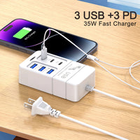 USB PD Charger for Xiaomi 14 Type C Muti 6 Ports Mobile Cell Phone Travel Wall Adapter Portable Fast Charging for Samsung S24