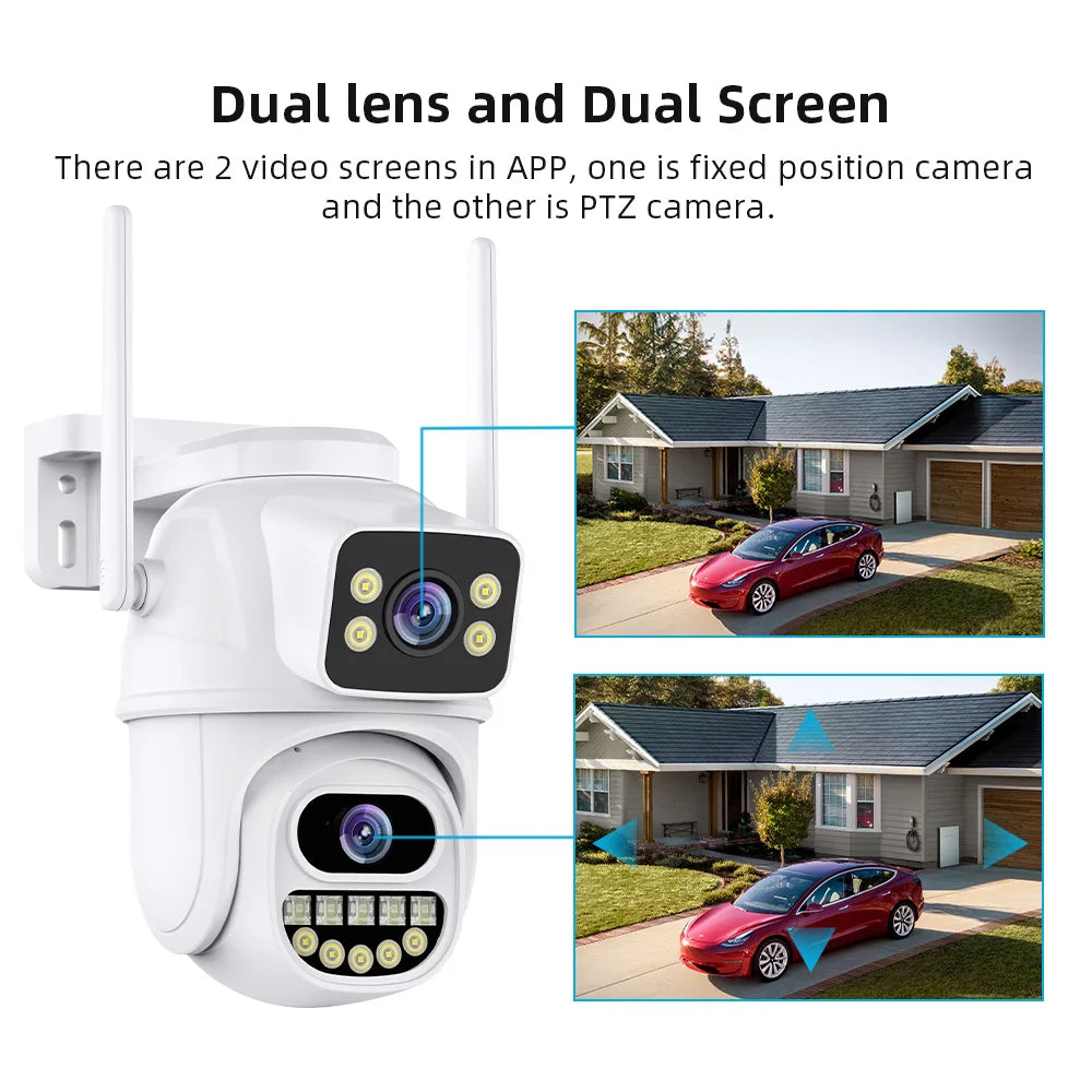 8MP 4K PTZ Wifi Camera with Dual Lens Dual Screens AI Human Detection Wireless Outdoor CCTV Security IP Camera ICSEE App