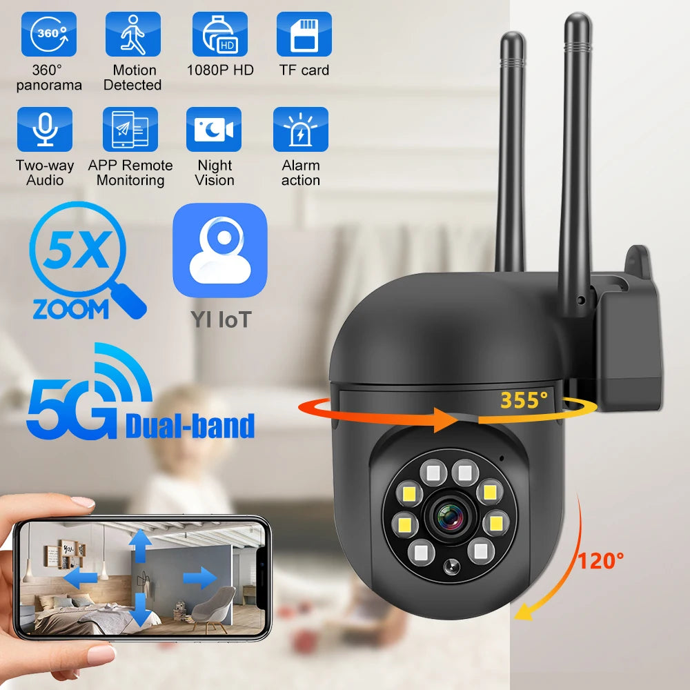 Wireless Security Camera System Outdoor Home 5G WiFi Night Vision Cam 1080P HD 5X Zoom APP Remote Monitoring Motion Detected Camera