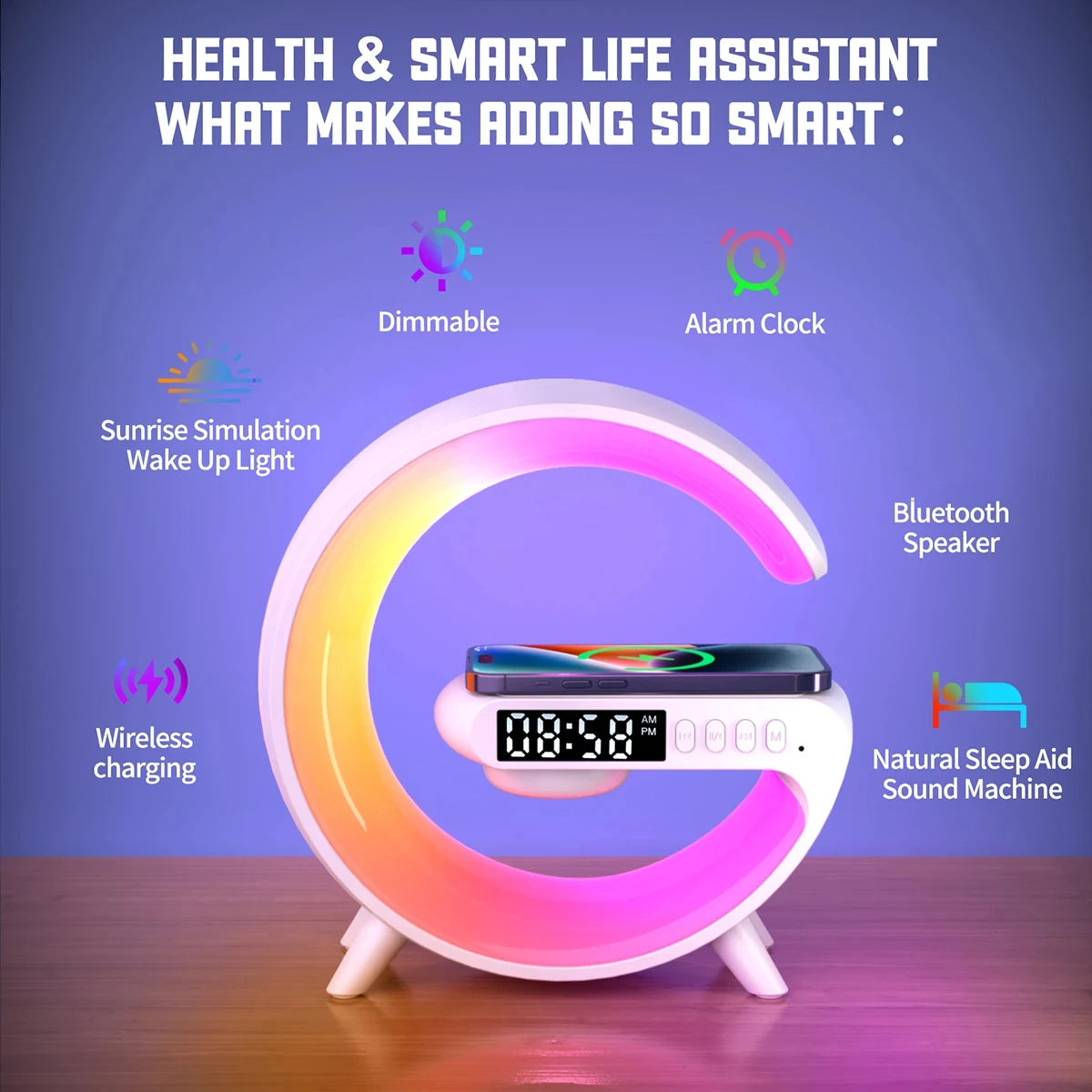 G Styling Smart Lamps Music Bluetooth Speaker 4-in-1 Wireless Charger 15W Alarm Clock Speaker Electric Home Decor Child Gifts