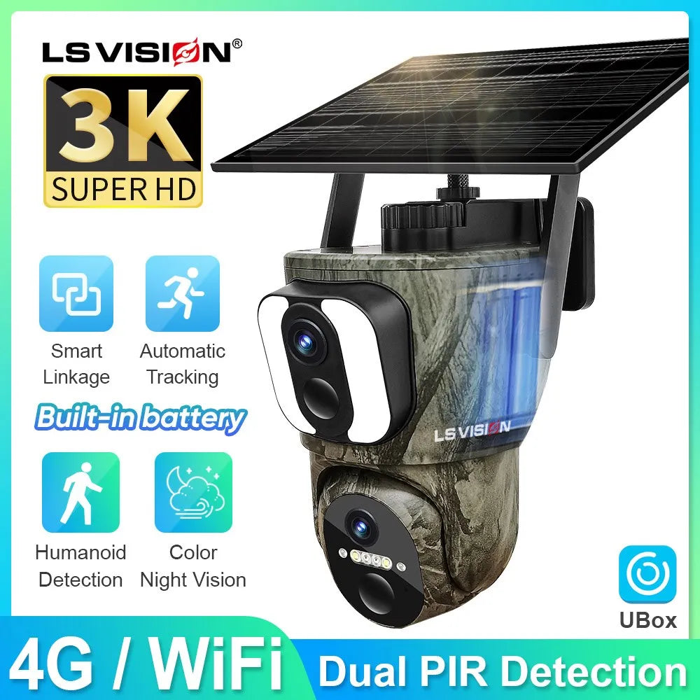 LS VISION 4G Solar Security Cameras Wireless wifi Outdoor 3K HD Video Surveillance Wildlife Night Vision Human/Animal Detection