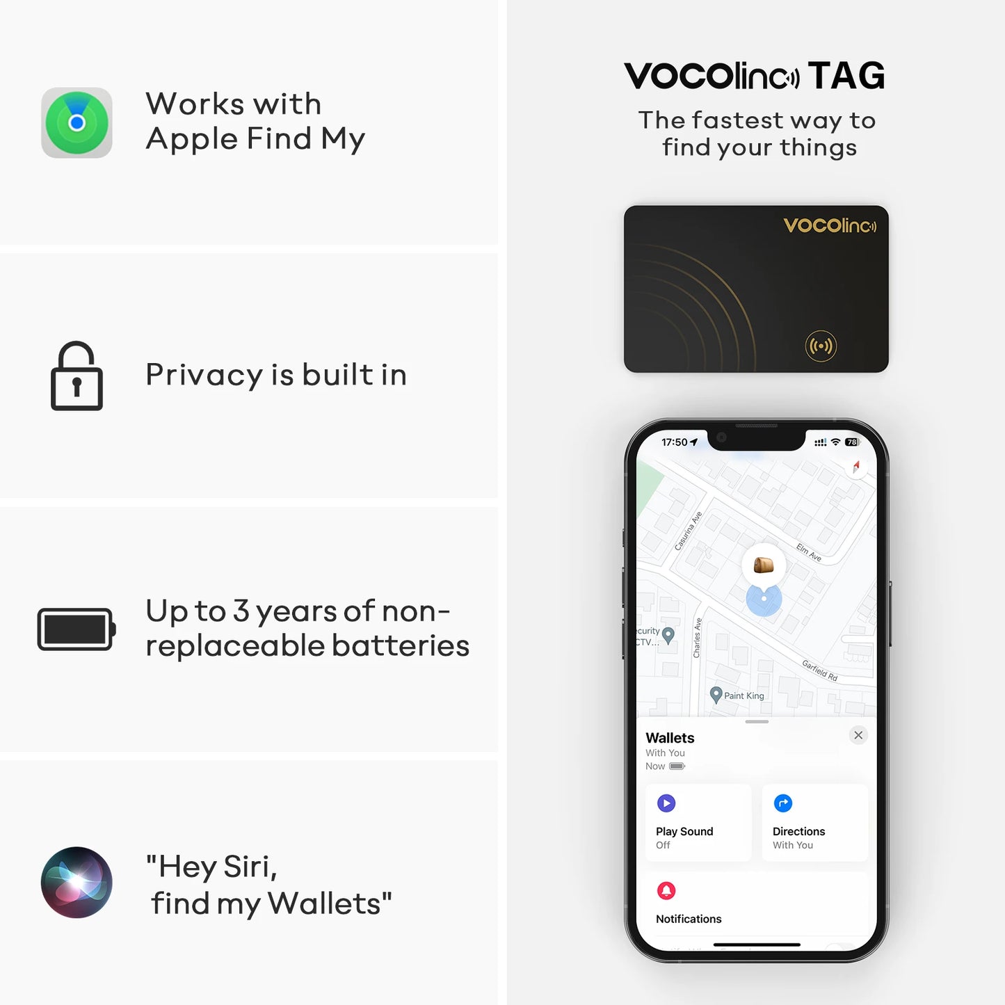 VOCOlinc Wireless Wallet Tracking Card, GPS locator, Smart Tag, iPhone, Apple Device, Find My Airtag Ultra-slim mini smart GPS l