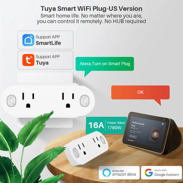 Tuya Smart Life WIFI 16A Double US Switched Power Socket Batter Monitor Electrical Timmer Alexa Google App Control Strip