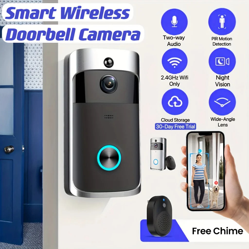 Smart Home Doorbell Camera WIFI Intercom With Cloud Storage, WIFI Video Doorbell, Night Vision, 2-Way Audio, Battery Powered