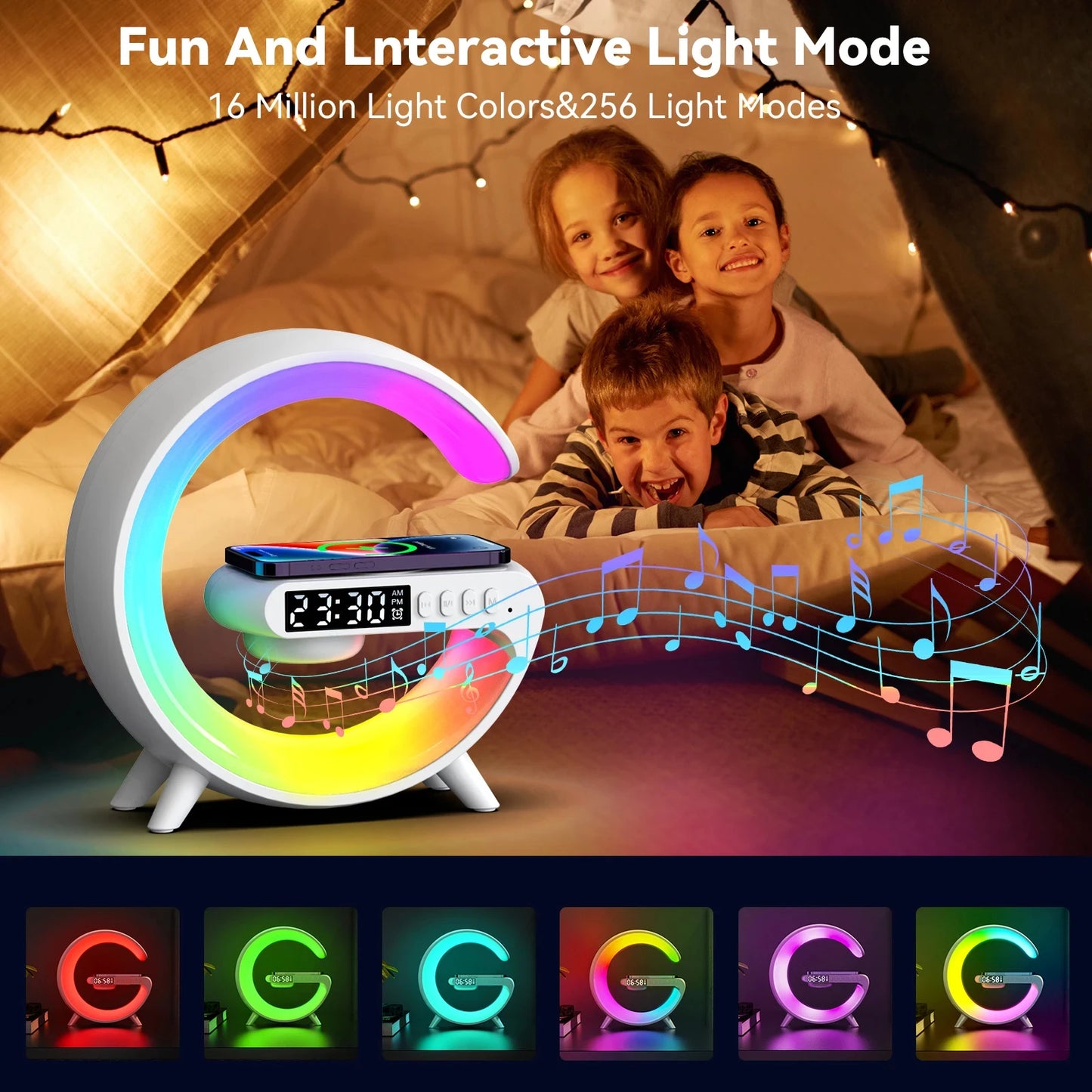 G Styling Smart Lamps Music Bluetooth Speaker 4-in-1 Wireless Charger 15W Alarm Clock Speaker Electric Home Decor Child Gifts