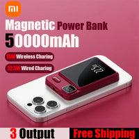 Xiaomi 50000mAh Magnetic Wireless Charger Power Bank Magsafe External Battery Fast Charging PowerBank For Android iPhone 14 15