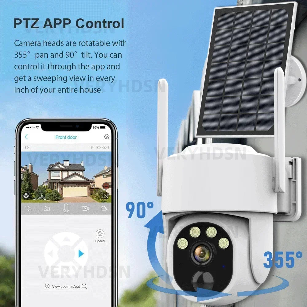 5MP IP WiFi Camera Solar  PTZ Power Low Surveillance Cameras PIR Human Detection Outdoor IP66 Comsunption Panel Built-in Battery