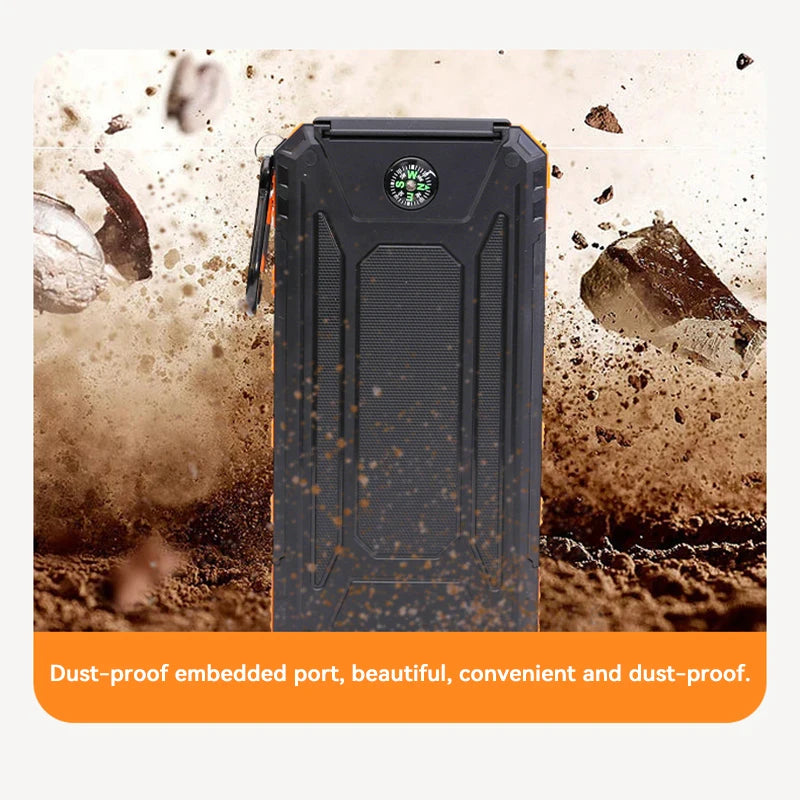 200000mAh Solar Power Bank Outdoor Wild Fishing Camping Ultra-Large Capacity Mobile Power Portable With Compass Rapid Charging ﻿