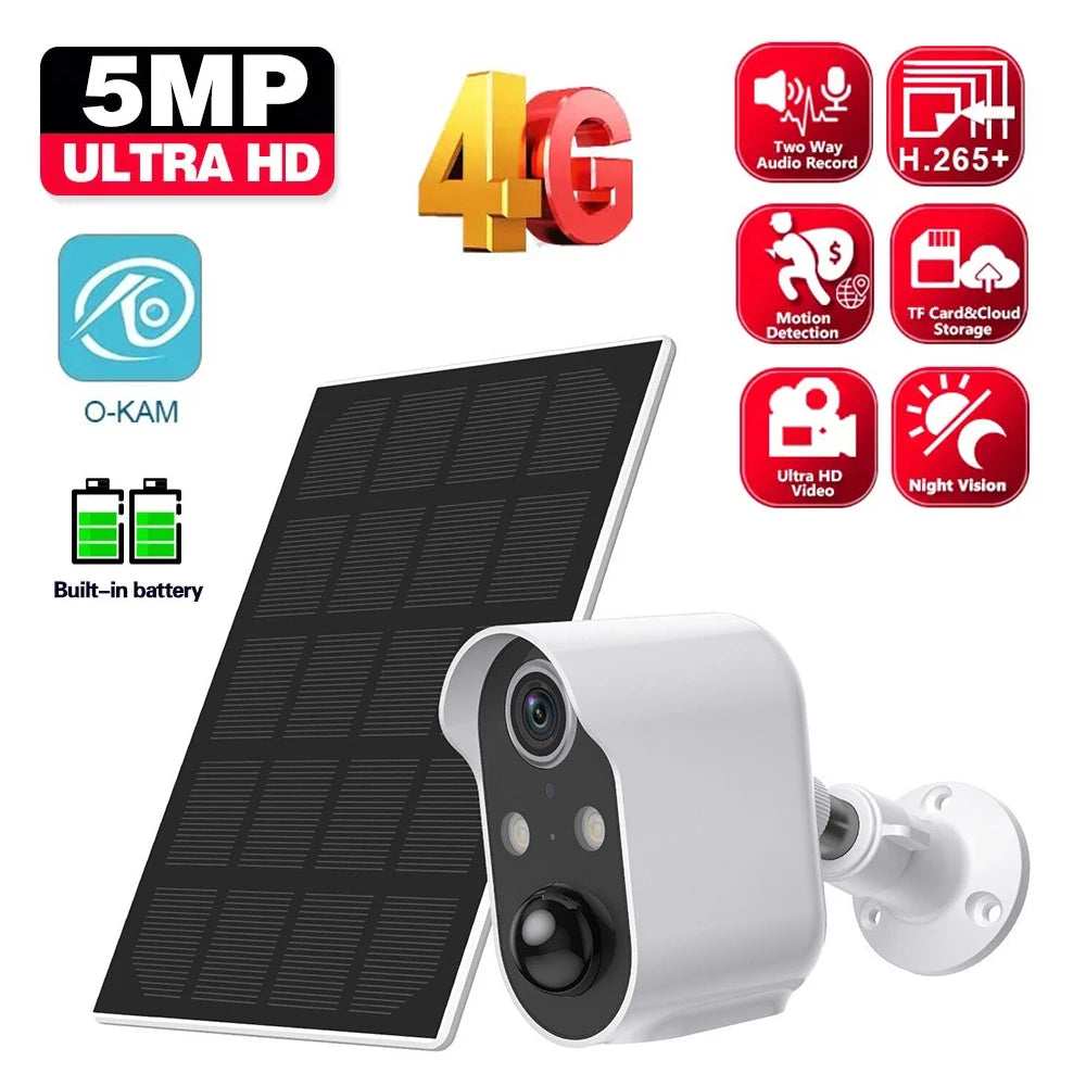 4G SIM 5MP Wireless Battery Camera WiFi Outdoor Indoor Waterproof WiFi Camera 1080P Surveillance Security Siren Camera.