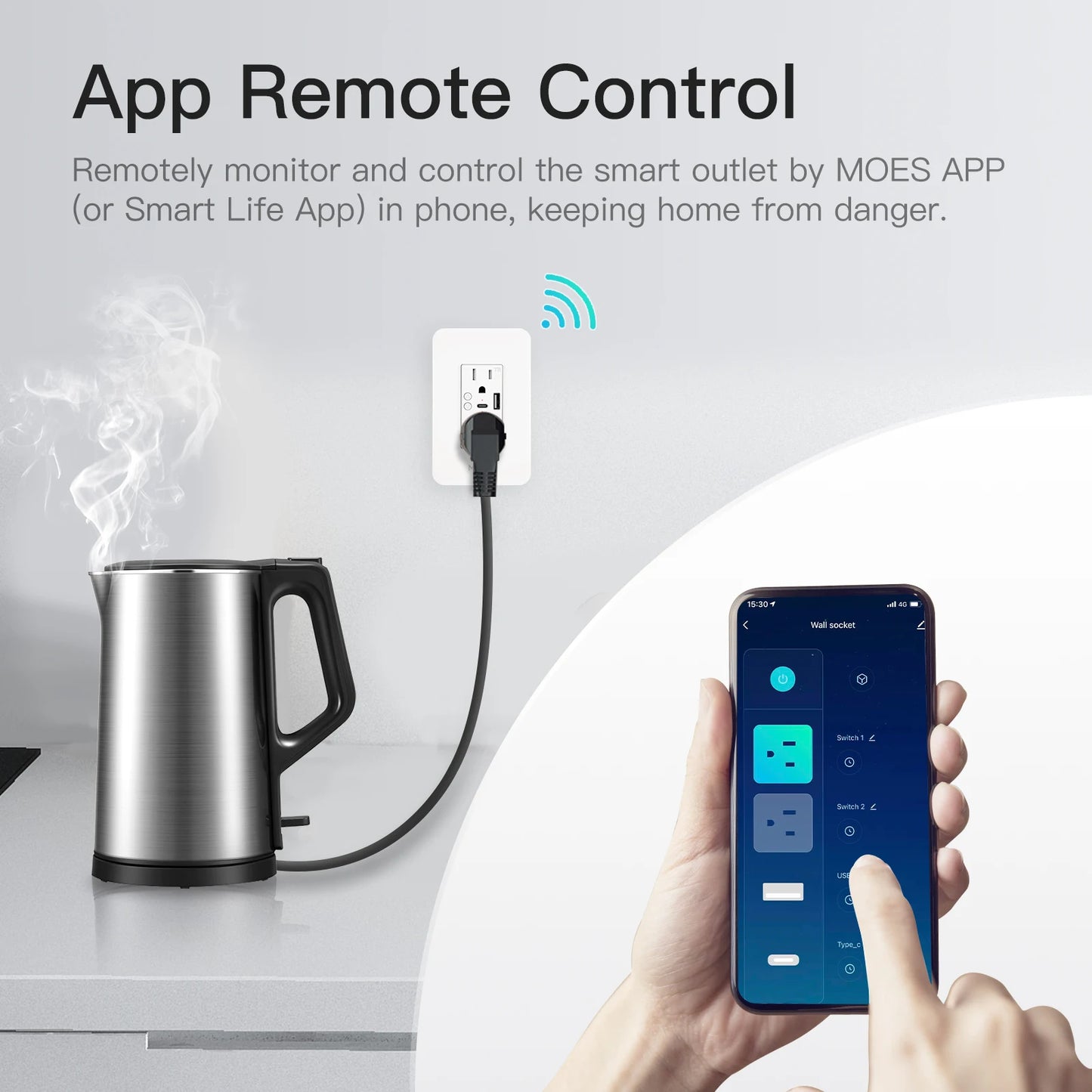 WiFi Smart Power Wall Socket with Type C And USB Dual Outlet Plug Power Outlets Support Alexa Google Home