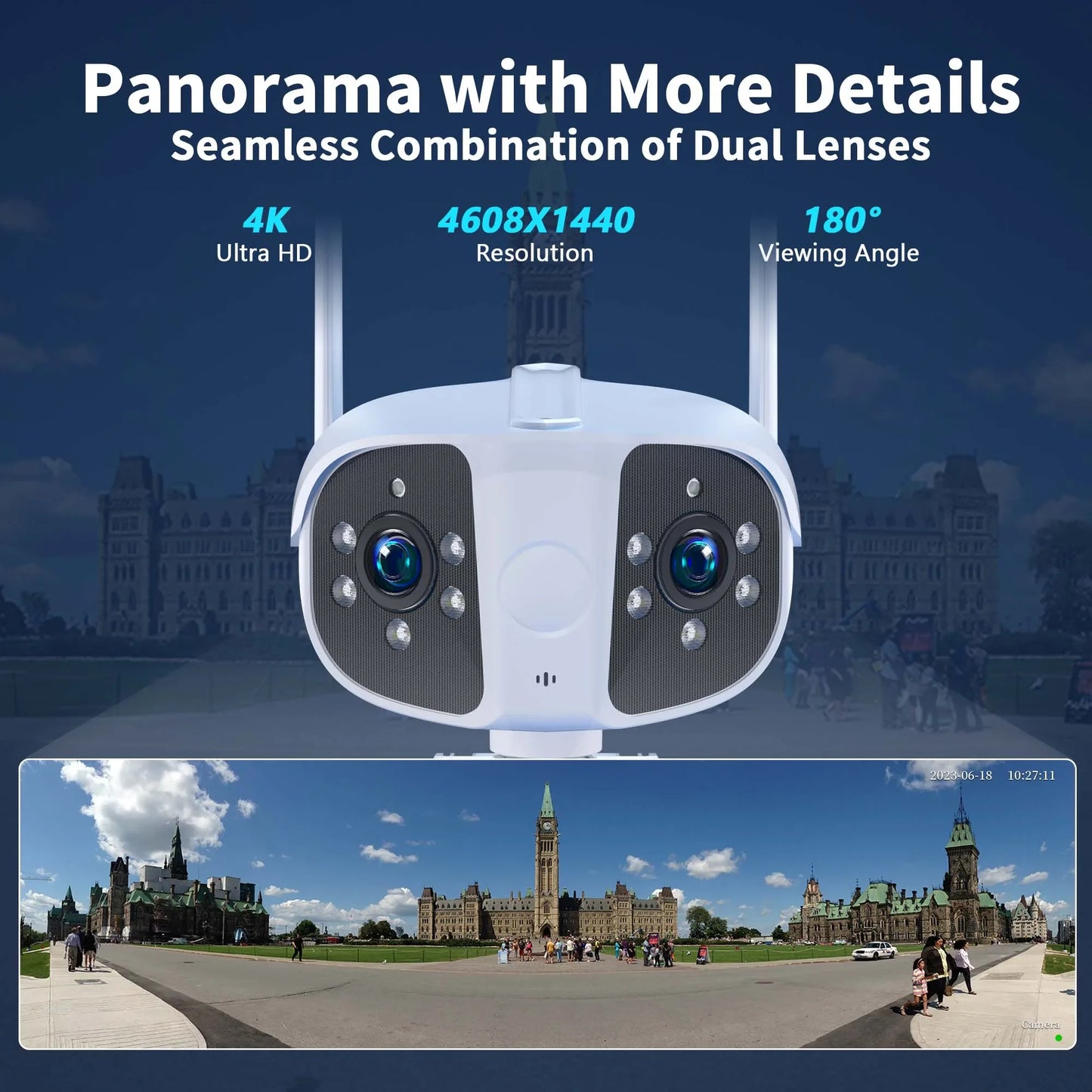 4K 8MP WIFI IP Camera Dual Lens Outdoor 180° Wide Angle Panorama Cam 6MP HD Auto Tracking Security Mini CCTV VIdeo Surveillance