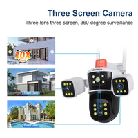 LS VISION 8K 10X Zoom WiFi IP Camera Outdoor Three screen 360° View PTZ Cam AI Tracking CCTV Video Surveillance Security Cameras